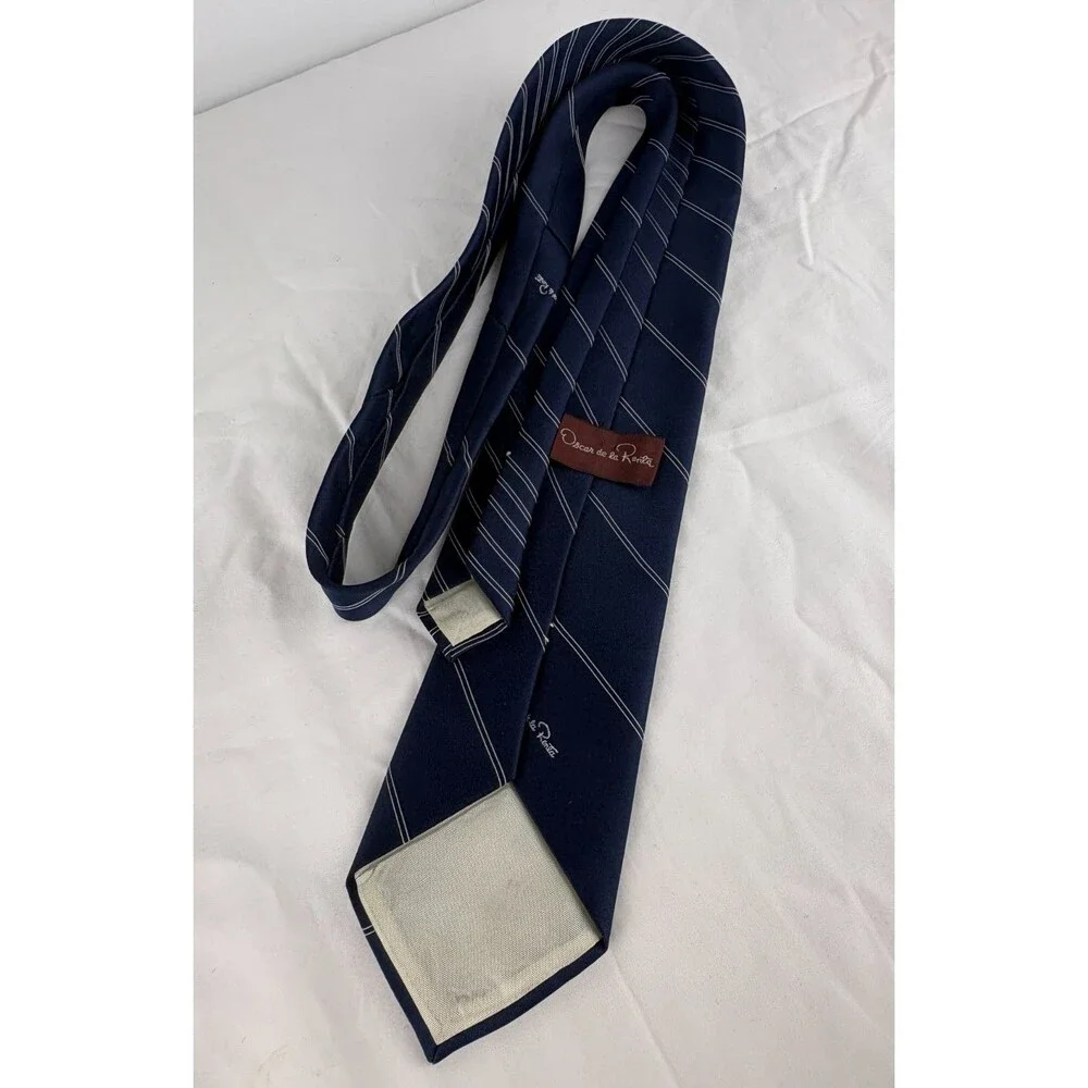 Lot of 2 Vintage Oscar de la Renta Pinstripe Silk Neck Ties Set Burgundy Navy